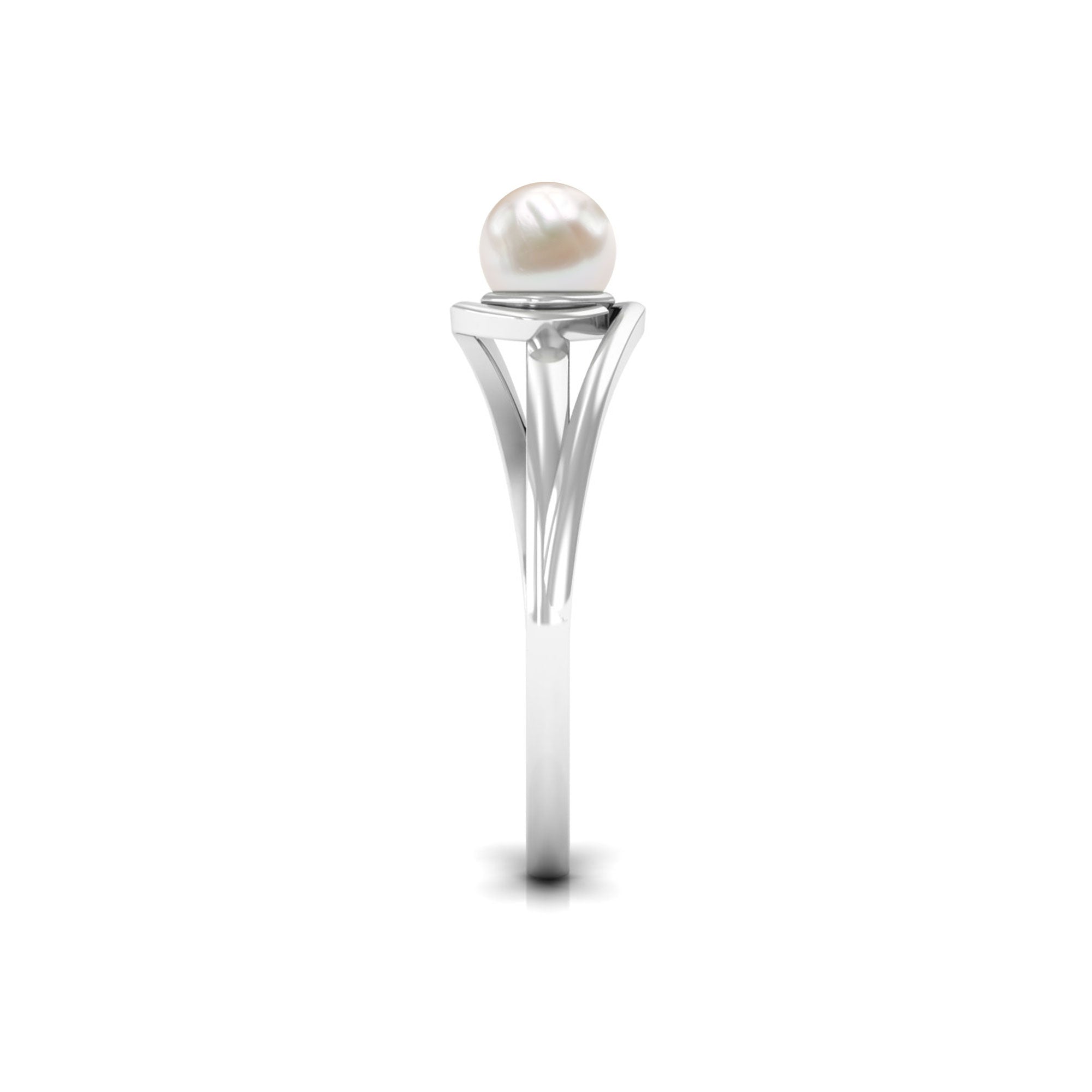 Minimal Freshwater Pearl Solitaire Ring in Bypass Shank Freshwater Pearl - ( AAA ) - Quality - Rosec Jewels