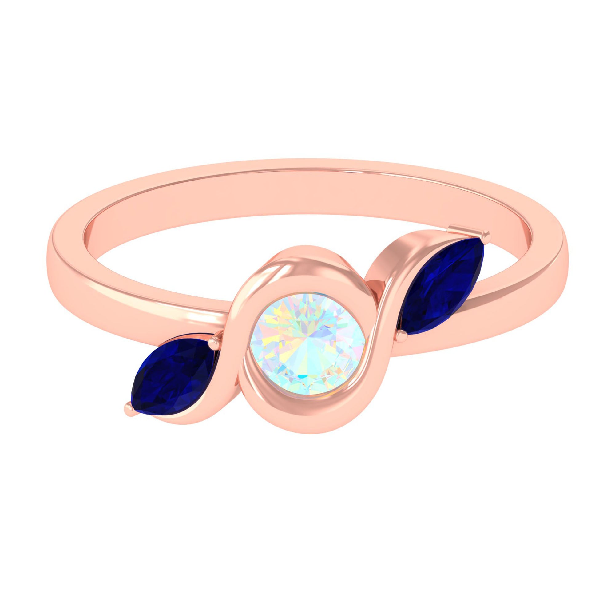 Solitaire Ethiopian Opal Minimal Promise Ring with Blue Sapphire Ethiopian Opal - ( AAA ) - Quality - Rosec Jewels