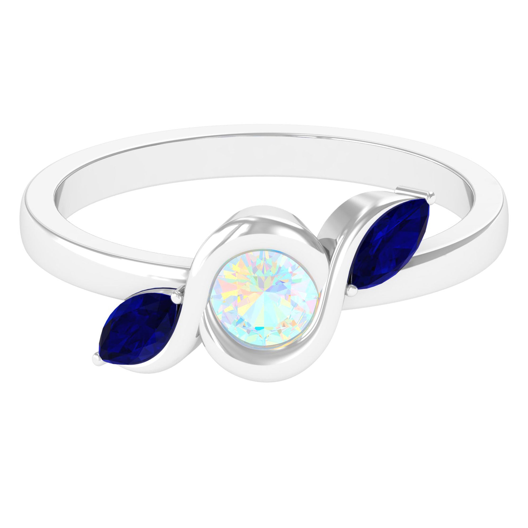 Solitaire Ethiopian Opal Minimal Promise Ring with Blue Sapphire Ethiopian Opal - ( AAA ) - Quality - Rosec Jewels