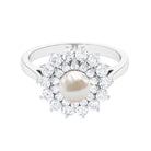 Round Freshwater Pearl Engagement Ring with Moissanite Double Halo Freshwater Pearl - ( AAA ) - Quality - Rosec Jewels