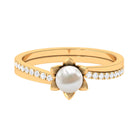 2.25 CT Floral Freshwater Pearl Bypass and Diamond Engagement Ring in Gold Freshwater Pearl - ( AAA ) - Quality - Rosec Jewels