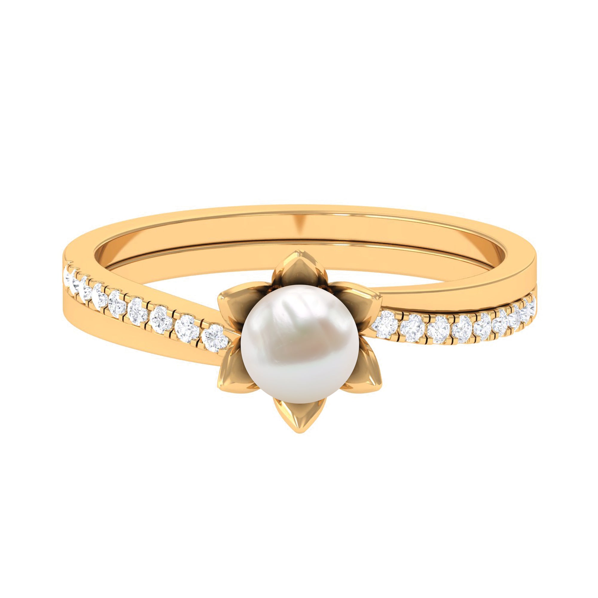 2.25 CT Floral Freshwater Pearl Bypass and Diamond Engagement Ring in Gold Freshwater Pearl - ( AAA ) - Quality - Rosec Jewels