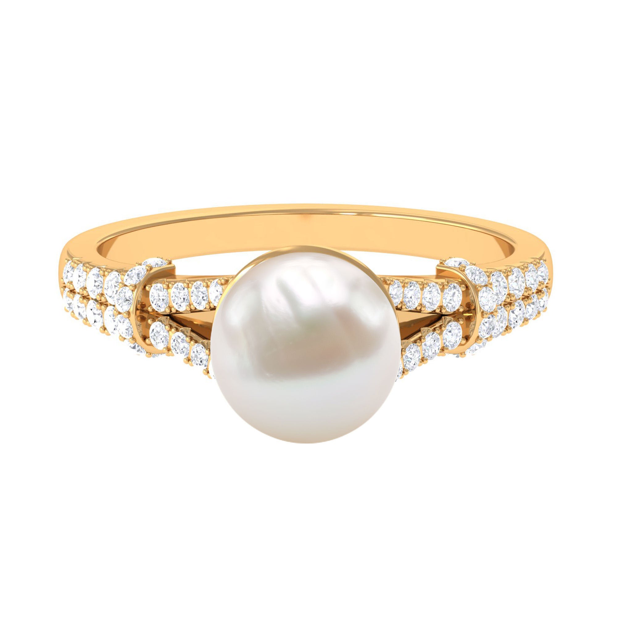 8 MM Freshwater Pearl Solitaire Engagement Ring with Diamond Freshwater Pearl - ( AAA ) - Quality - Rosec Jewels