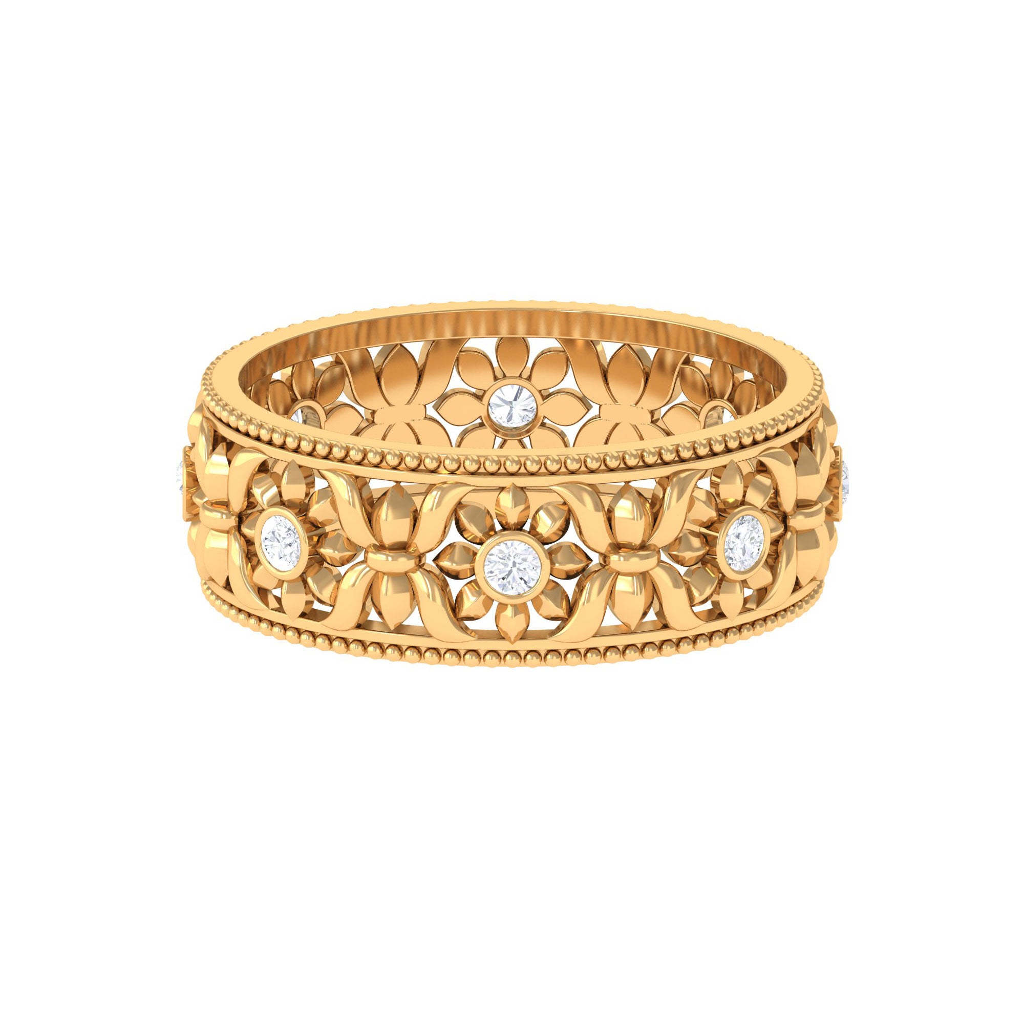 Flower Inspired Zircon Filigree Wedding Band Zircon - ( AAAA ) - Quality - Rosec Jewels