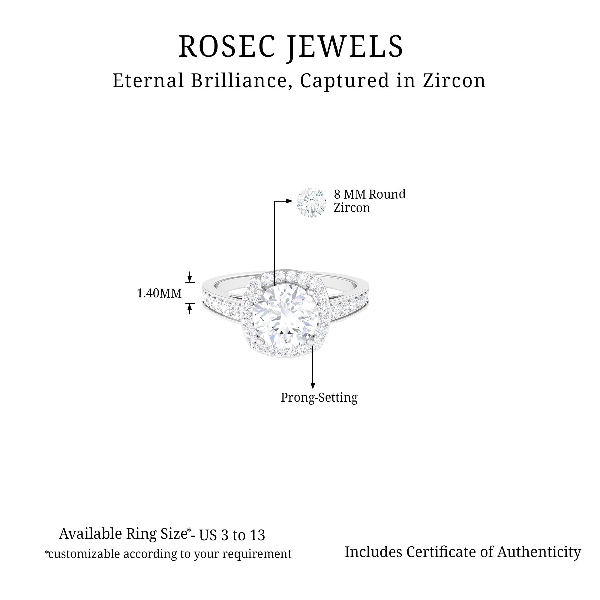 Cubic Zirconia Vintage Inspired Engagement Ring Zircon - ( AAAA ) - Quality - Rosec Jewels