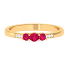 Natural Ruby Three Stone Ring with Diamond Side Stones Ruby - ( AAA ) - Quality - Rosec Jewels