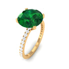 10 MM Round Created Emerald Solitaire Engagement Ring with Diamond Lab Created Emerald - ( AAAA ) - Quality - Rosec Jewels