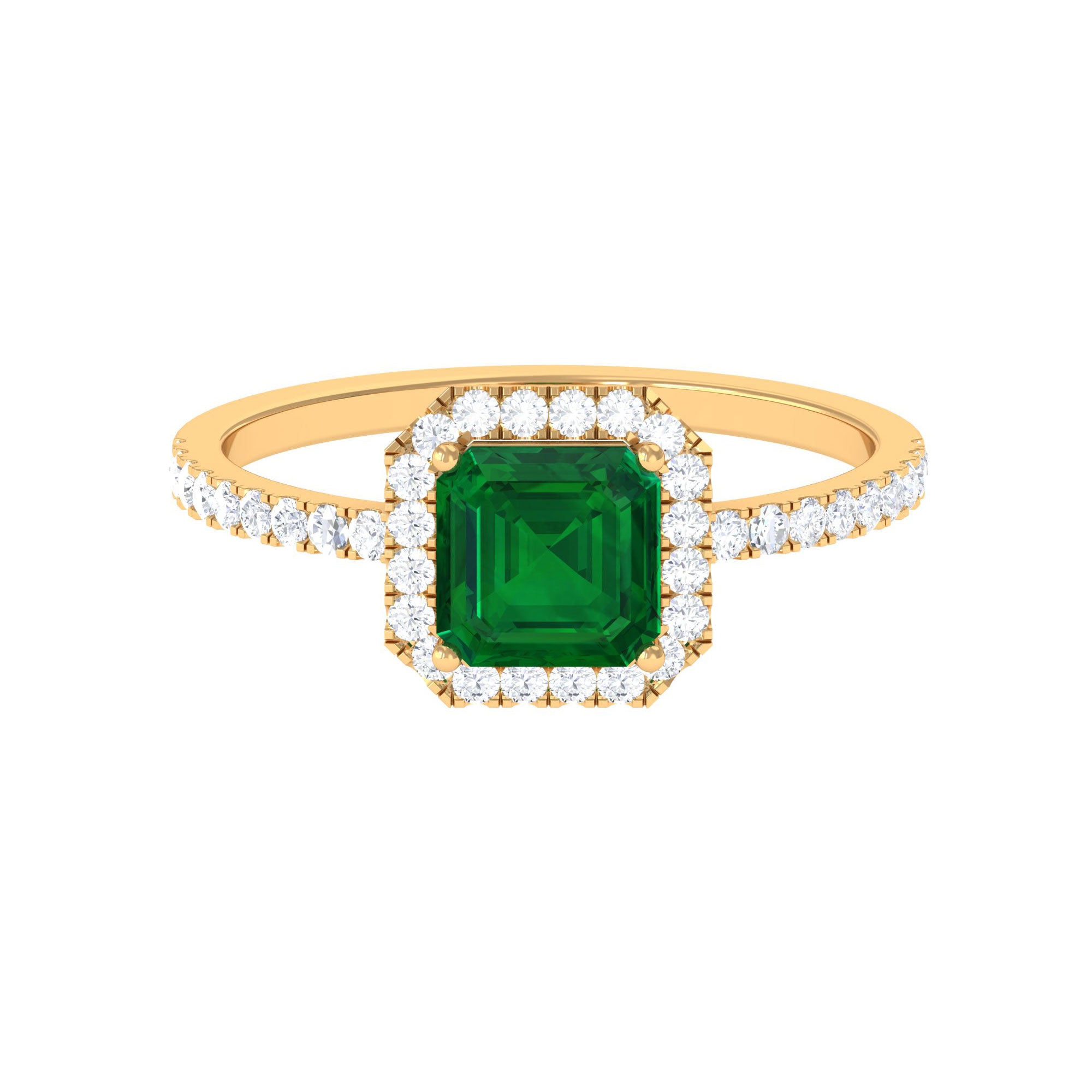 Asscher Cut Created Emerald Halo Engagement Ring with Diamond Lab Created Emerald - ( AAAA ) - Quality - Rosec Jewels