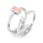 Natural Morganite and Diamond Stackable Ring Set Morganite - ( AAA ) - Quality - Rosec Jewels