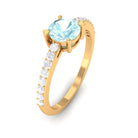 1 CT Round Solitaire Sky Blue Topaz and Diamond Ring Sky Blue Topaz - ( AAA ) - Quality - Rosec Jewels