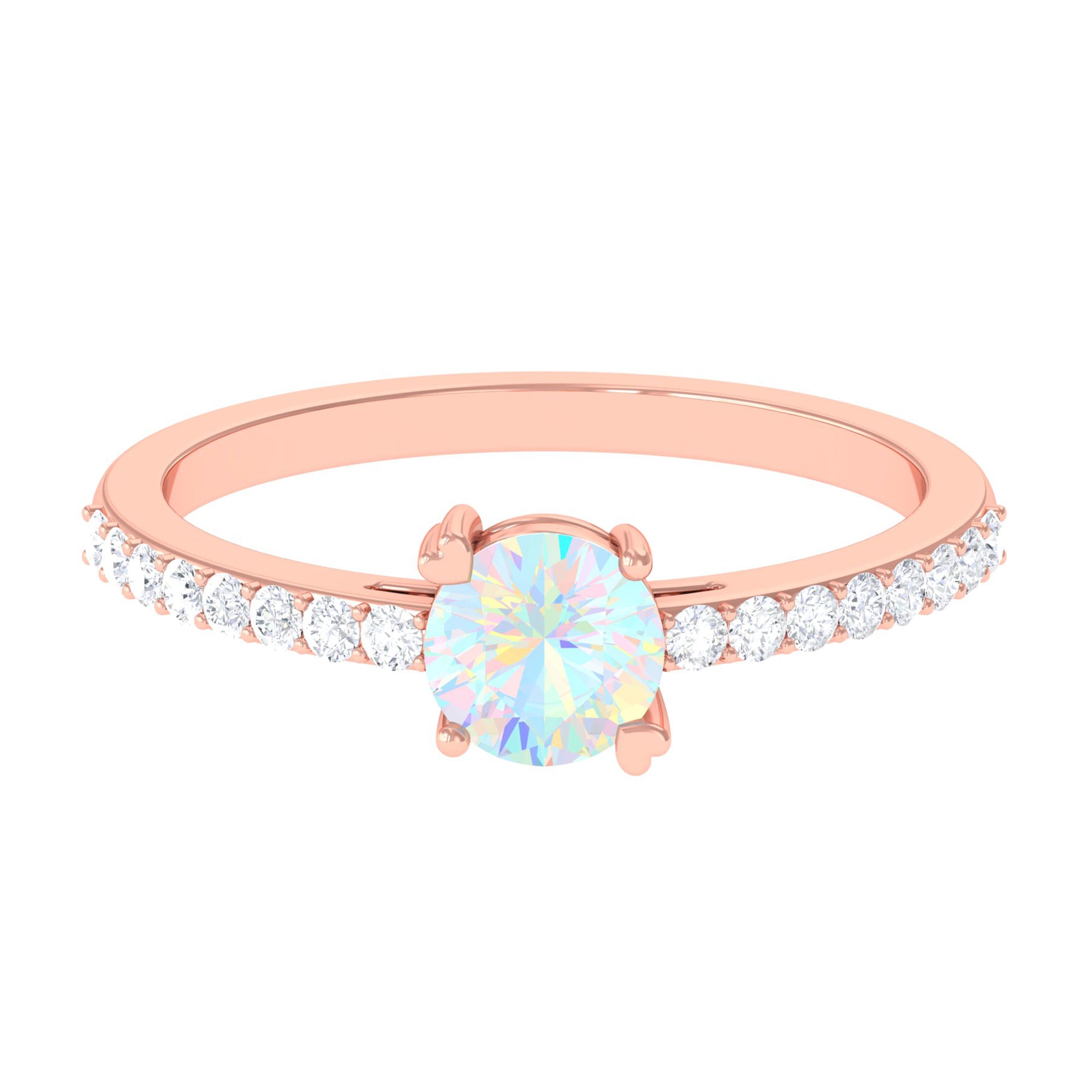 Certified Ethiopian Opal Solitaire Promise Ring with Diamond Ethiopian Opal - ( AAA ) - Quality - Rosec Jewels