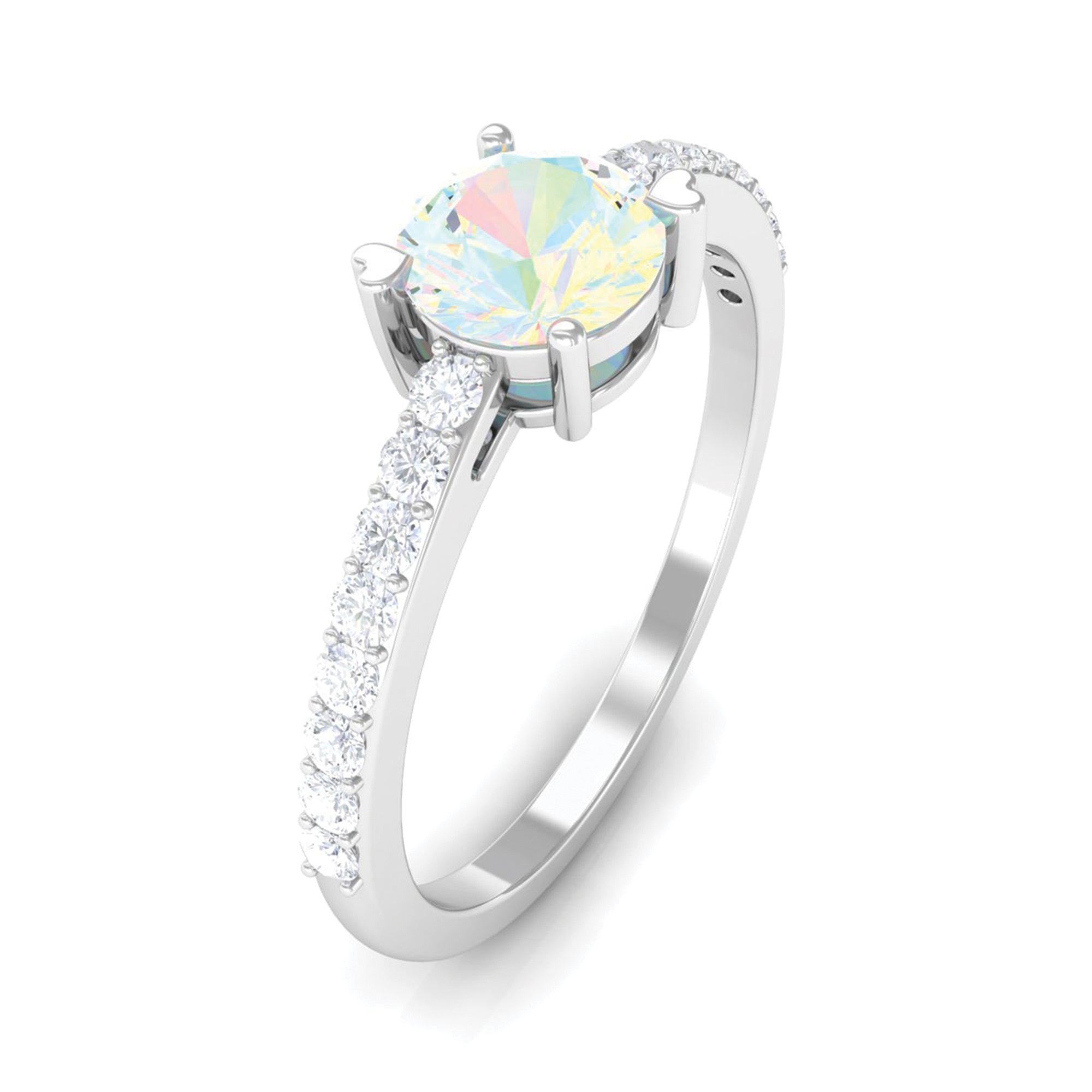 Certified Ethiopian Opal Solitaire Promise Ring with Diamond Ethiopian Opal - ( AAA ) - Quality - Rosec Jewels