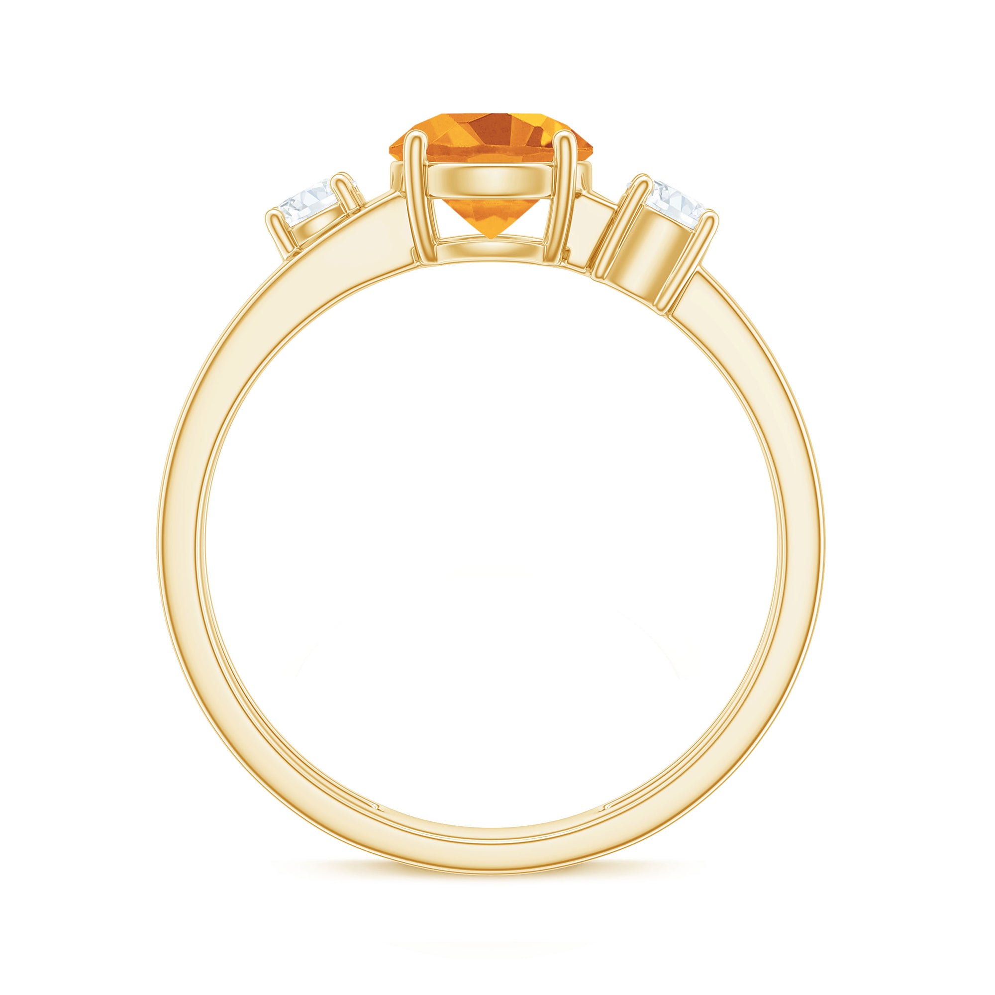 1 CT Real Citrine Double Band Ring with Diamond Stones Citrine - ( AAA ) - Quality - Rosec Jewels