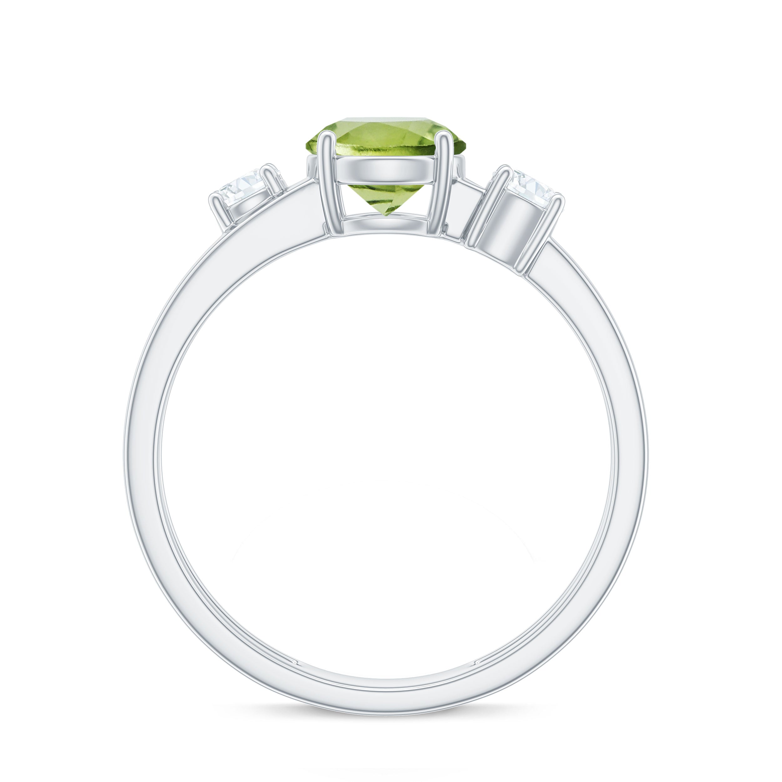 1 CT Peridot Solitaire Double Band Ring with Diamond Stones Peridot - ( AAA ) - Quality - Rosec Jewels