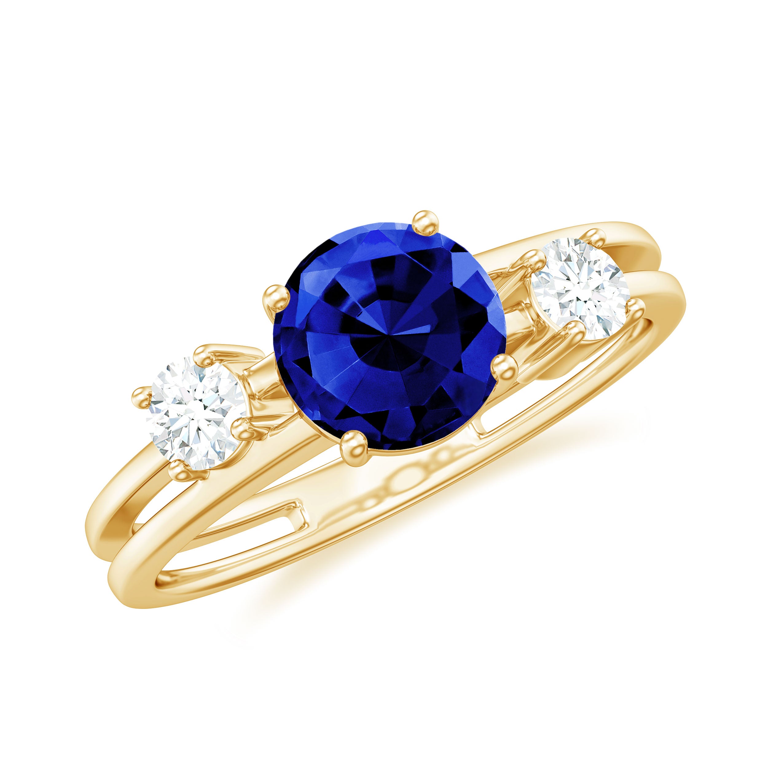 1.25 CT Solitaire Created Blue Sapphire and Diamond Engagement Ring Lab Created Blue Sapphire - ( AAAA ) - Quality - Rosec Jewels