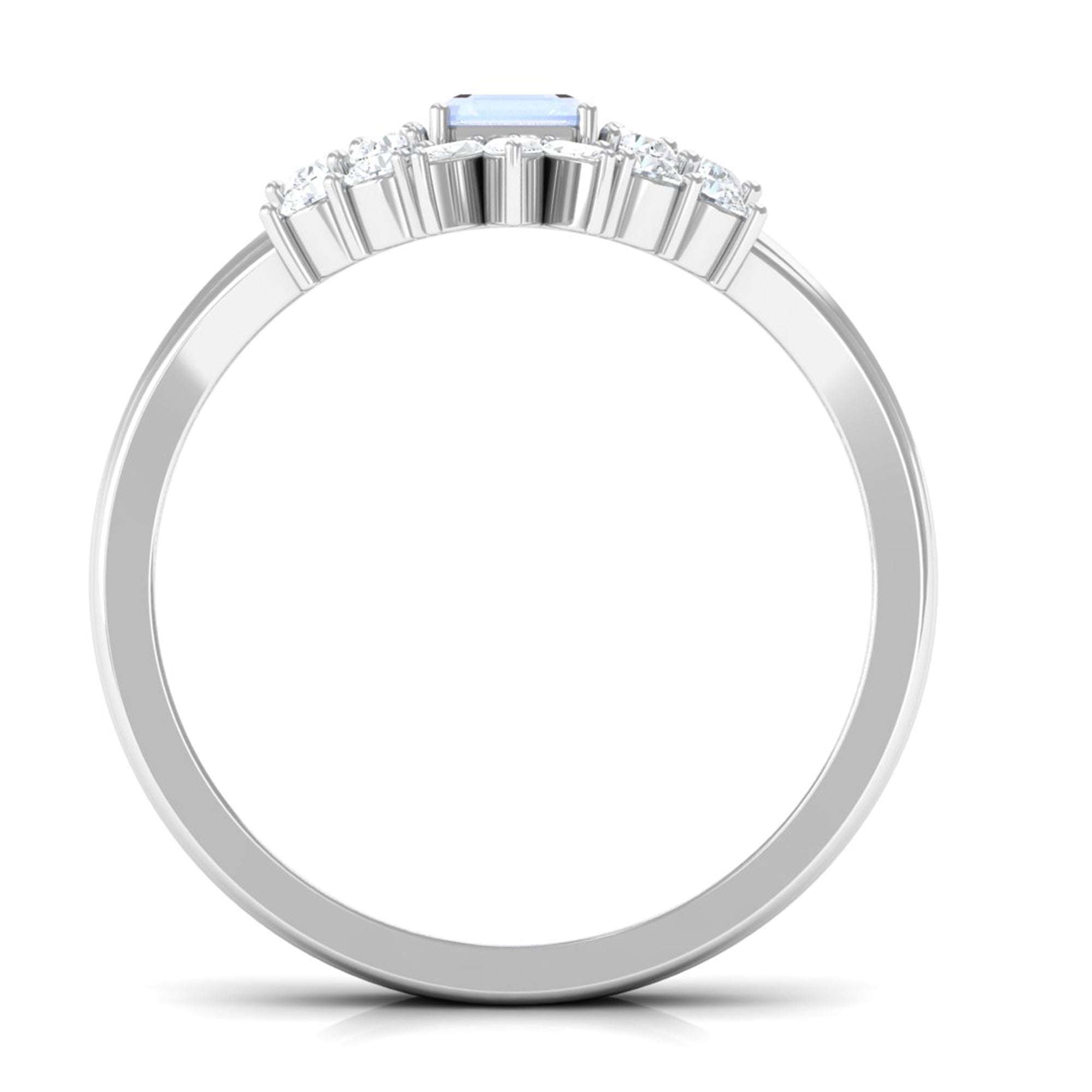 Emerald Cut Moonstone Solitaire Ring Set with Diamond Moonstone - ( AAA ) - Quality - Rosec Jewels