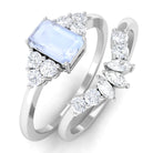 Emerald Cut Moonstone Solitaire Ring Set with Diamond Moonstone - ( AAA ) - Quality - Rosec Jewels