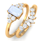 Emerald Cut Moonstone Solitaire Ring Set with Diamond Moonstone - ( AAA ) - Quality - Rosec Jewels