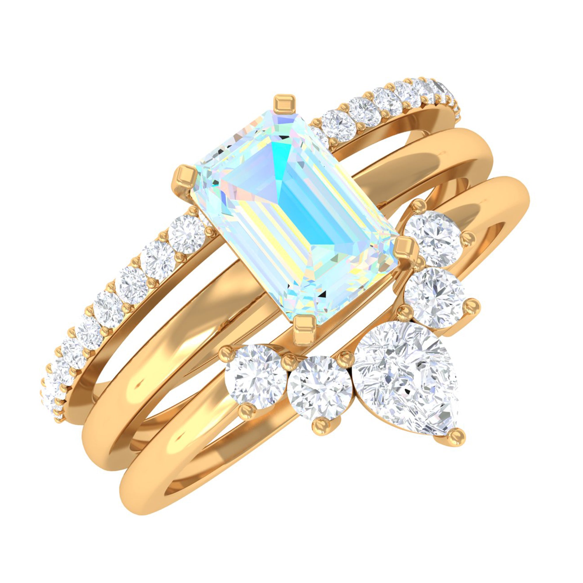 Solitaire Ethiopian Opal Trio Wedding Ring Set with Moissanite Ethiopian Opal - ( AAA ) - Quality - Rosec Jewels