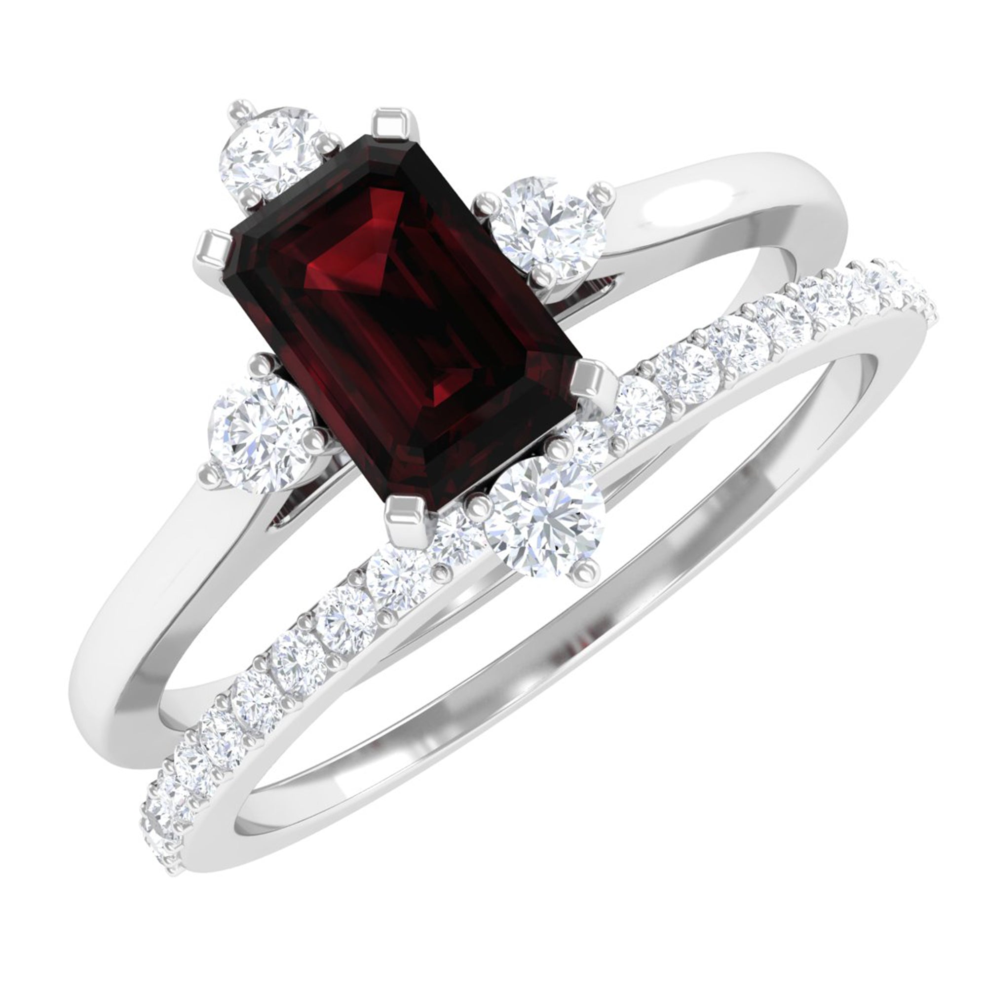 1.25 Ct Octagon Solitaire Garnet and Diamond Ring Set Garnet - ( AAA ) - Quality - Rosec Jewels