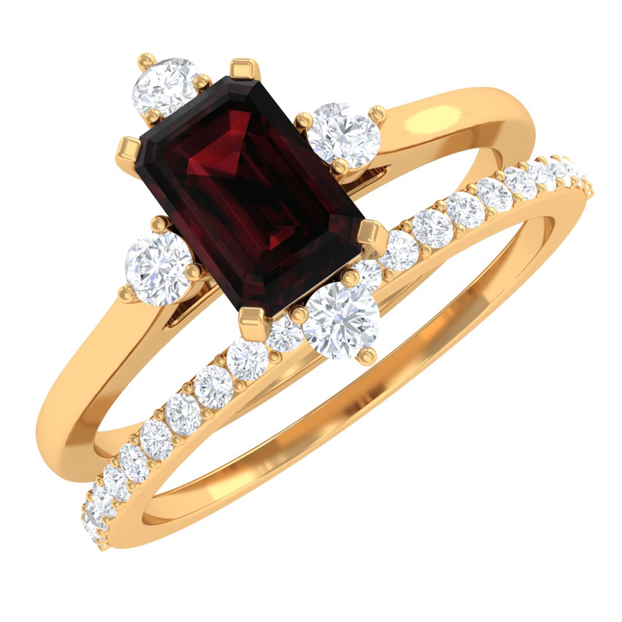 1.25 Ct Octagon Solitaire Garnet and Diamond Ring Set Garnet - ( AAA ) - Quality - Rosec Jewels