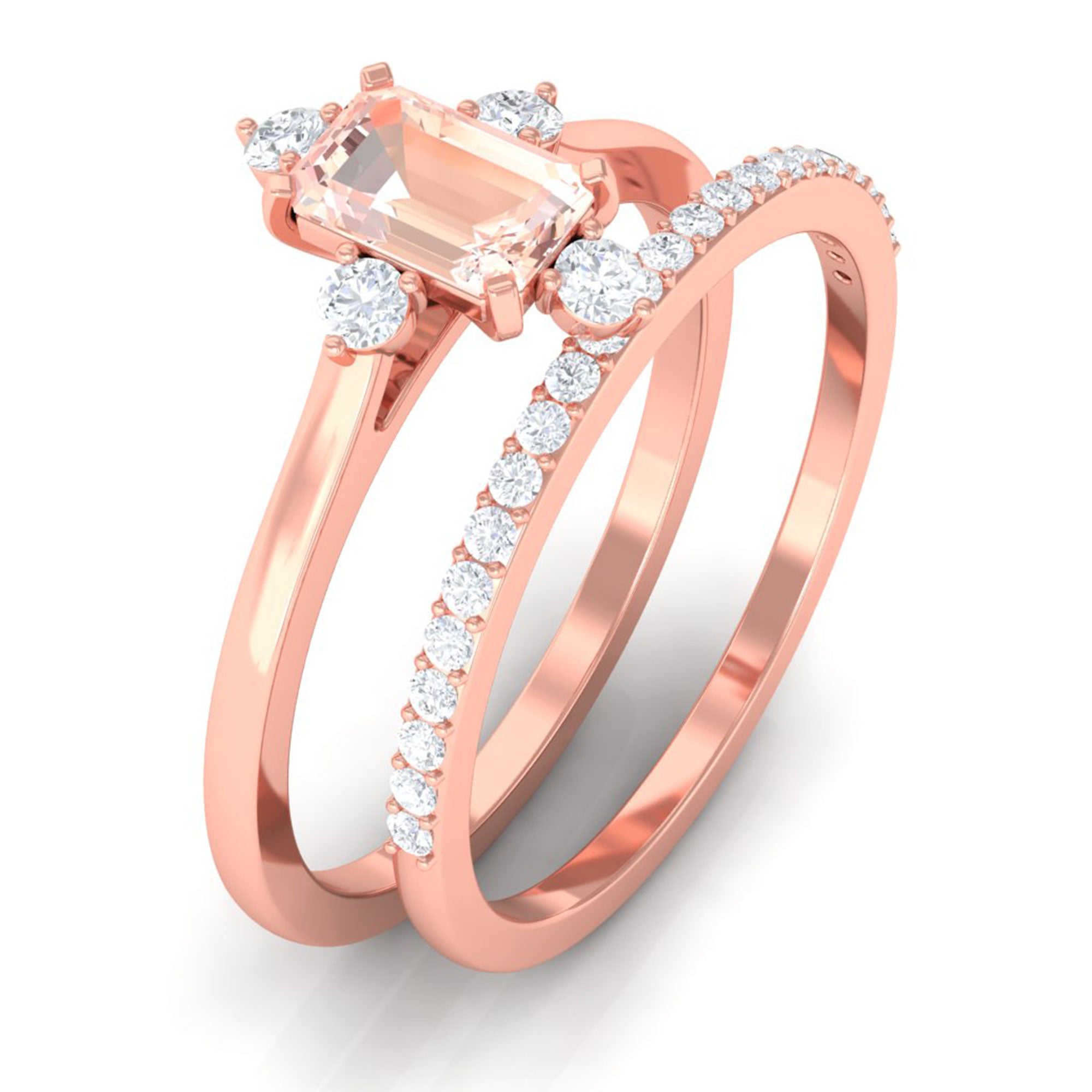 1.25 Carat Emerald Cut Morganite Solitaire Ring Set with Diamond Morganite - ( AAA ) - Quality - Rosec Jewels