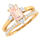 1.25 Carat Emerald Cut Morganite Solitaire Ring Set with Diamond Morganite - ( AAA ) - Quality - Rosec Jewels