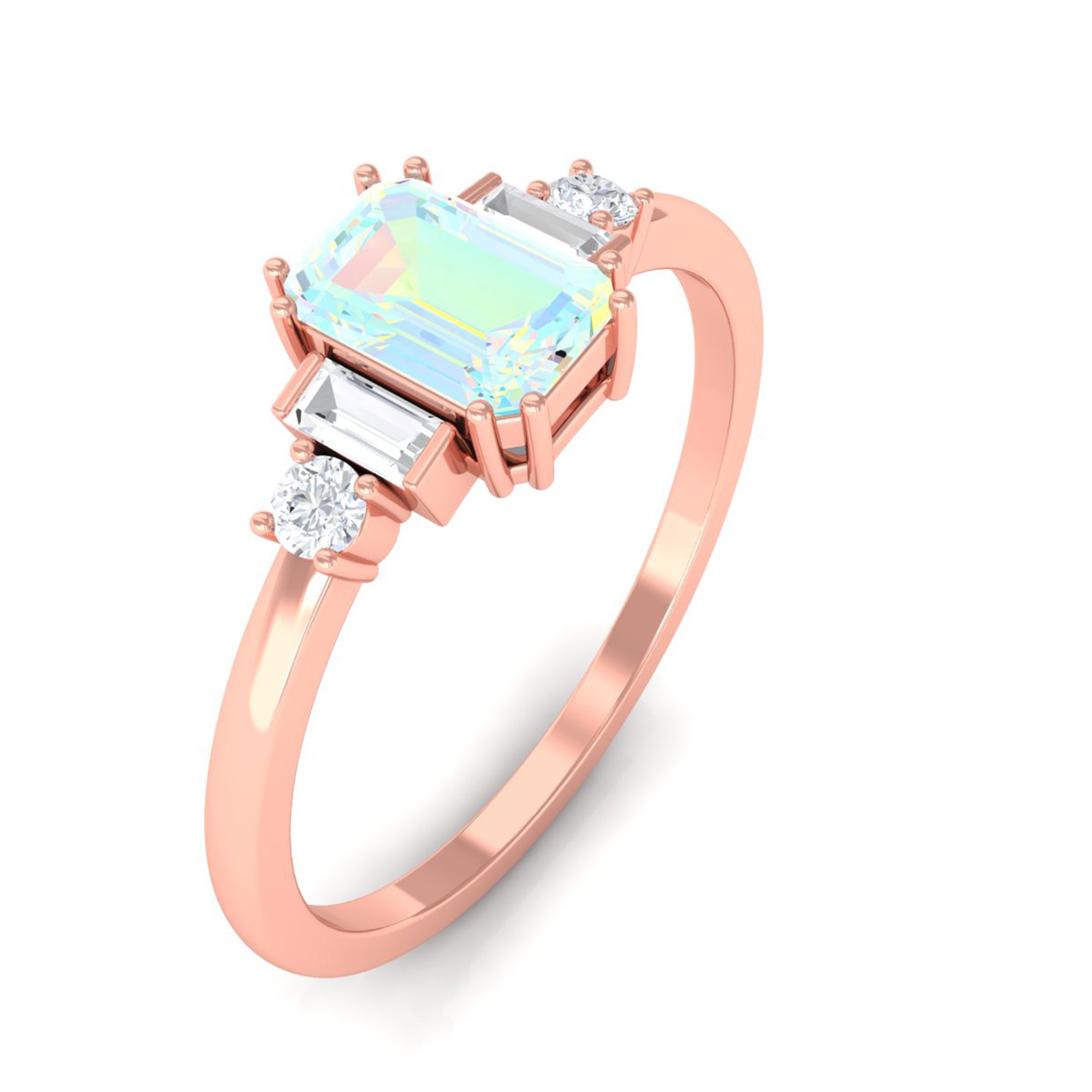 Octagon Cut Ethiopian Opal Solitaire Ring with Diamond Ethiopian Opal - ( AAA ) - Quality - Rosec Jewels