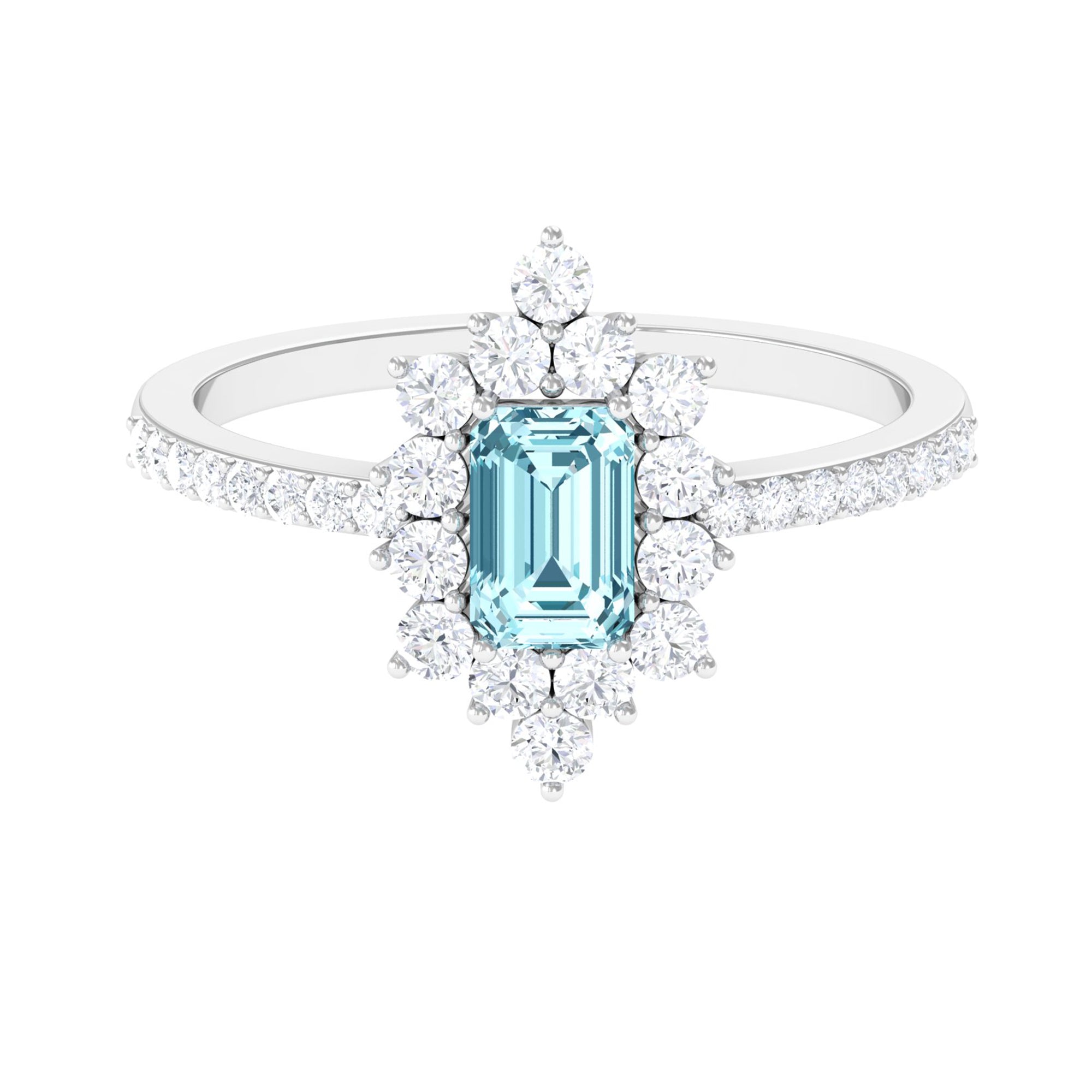 Vintage Aquamarine and Diamond Halo Engagement Ring Aquamarine - ( AAA ) - Quality - Rosec Jewels