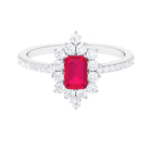 Vintage Inspired Ruby and Diamond Halo Engagement Ring Ruby - ( AAA ) - Quality - Rosec Jewels