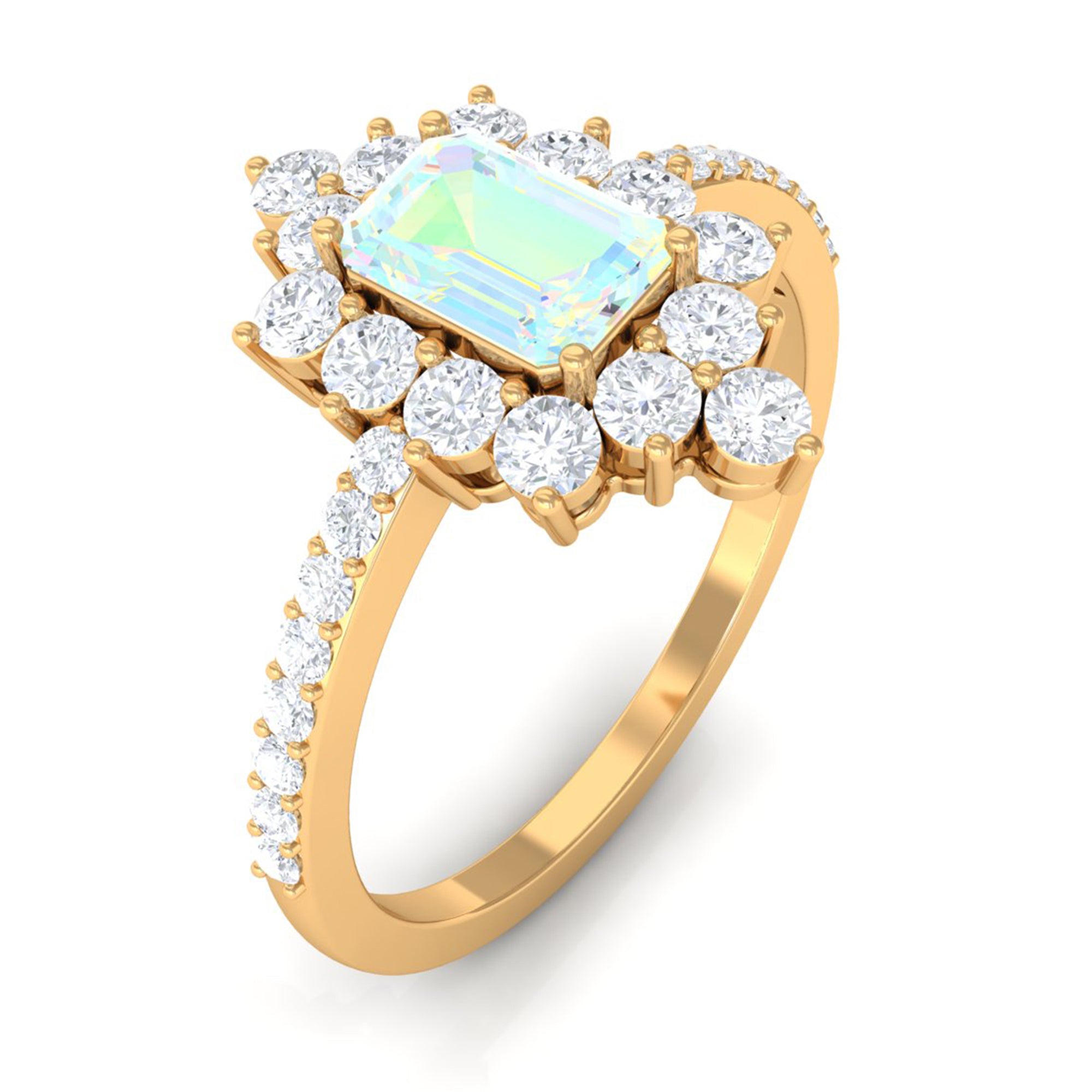 Vintage Inspired Ethiopian Opal Halo Engagement Ring with Diamond Ethiopian Opal - ( AAA ) - Quality - Rosec Jewels