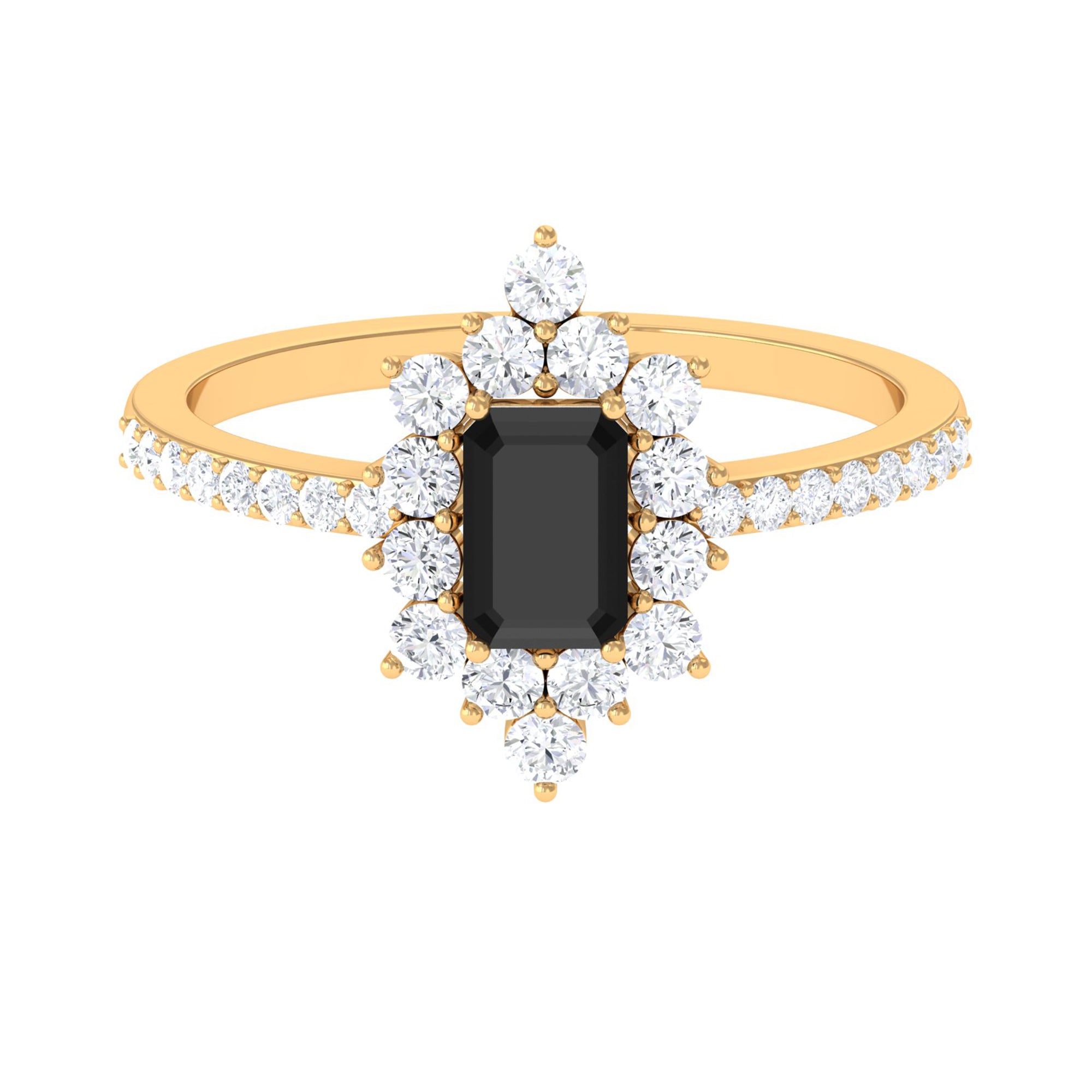 Vintage Inspired Black Spinel and Diamond Ring Black Spinel - ( AAA ) - Quality - Rosec Jewels