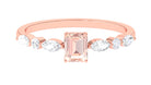 Emerald Cut Morganite Solitaire Ring with Diamond Side Stones Morganite - ( AAA ) - Quality - Rosec Jewels