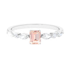 Emerald Cut Morganite Solitaire Ring with Diamond Side Stones Morganite - ( AAA ) - Quality - Rosec Jewels