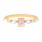 Emerald Cut Morganite Solitaire Ring with Diamond Side Stones Morganite - ( AAA ) - Quality - Rosec Jewels