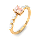 Emerald Cut Morganite Solitaire Ring with Diamond Side Stones Morganite - ( AAA ) - Quality - Rosec Jewels