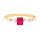 1 CT Octagon Ruby Solitaire Ring with Diamond Side Stones Ruby - ( AAA ) - Quality - Rosec Jewels