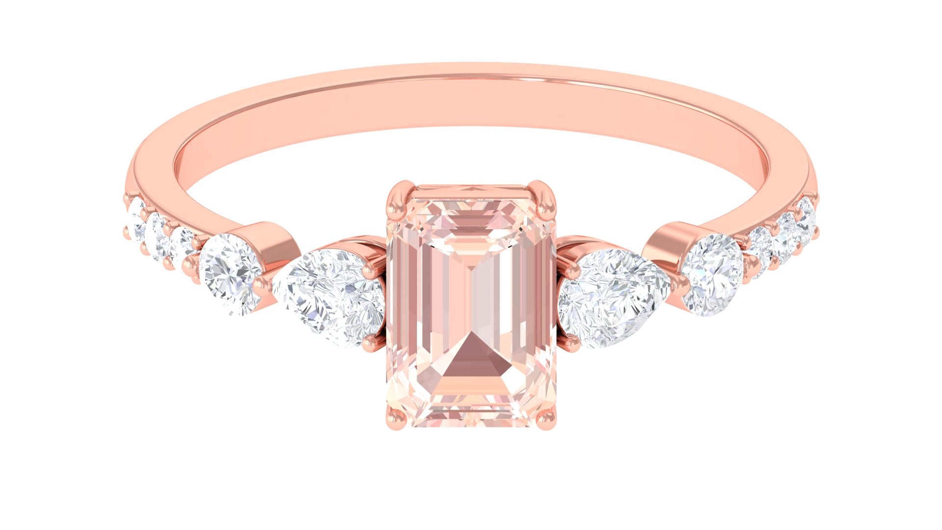 Solitaire Morganite Engagement Ring with Diamond Side Stones Morganite - ( AAA ) - Quality - Rosec Jewels