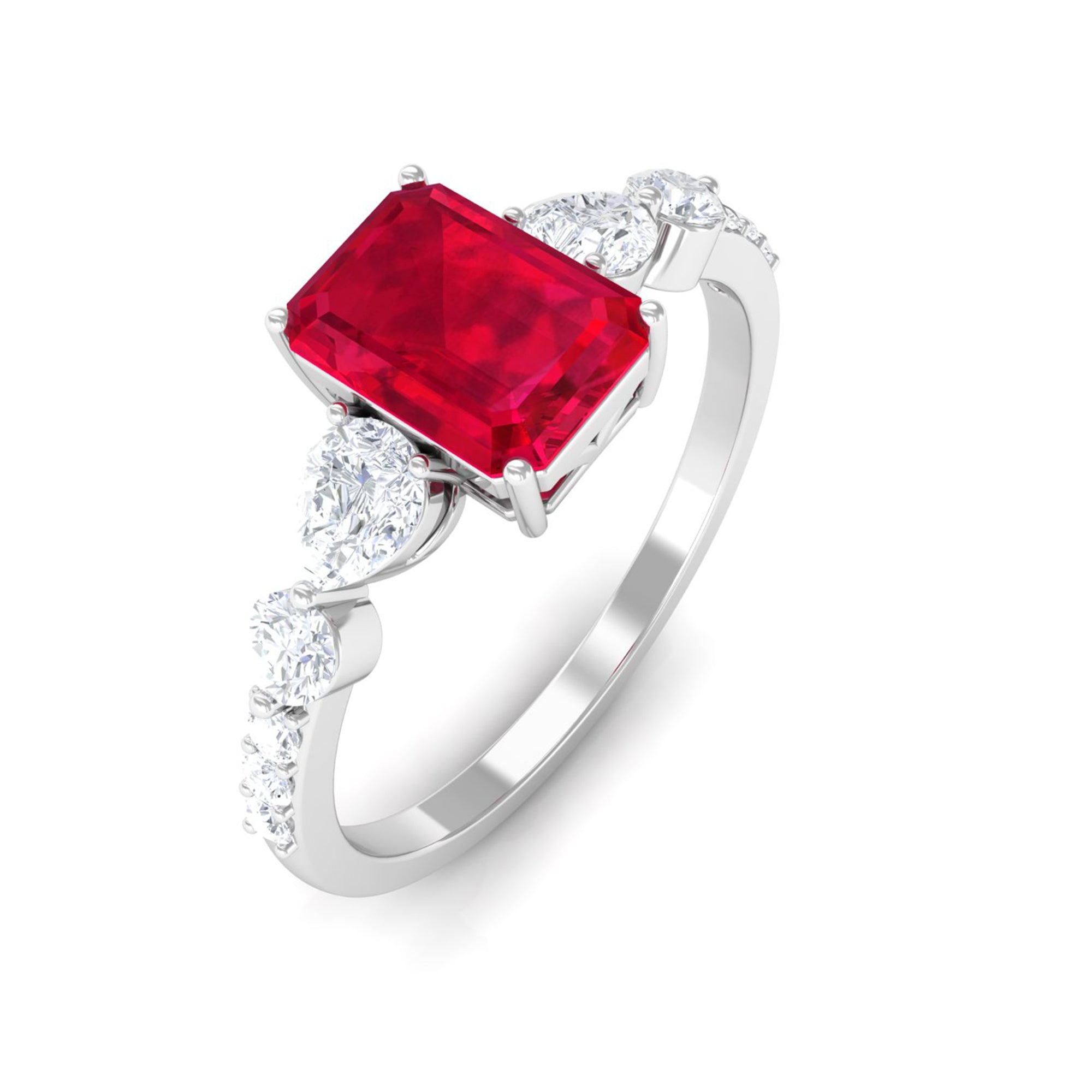 1.75 CT Octagon Lab Created Ruby Classic Solitaire Engagement Ring with Moissanite Lab Created Ruby - ( AAAA ) - Quality - Rosec Jewels