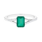 Octagon shape Emerald Solitaire Ring with Diamond Split Shank Emerald - ( AAA ) - Quality - Rosec Jewels