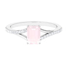 Split Shank Rose Quartz Solitaire Ring with Diamond Stones Rose Quartz - ( AAA ) - Quality - Rosec Jewels