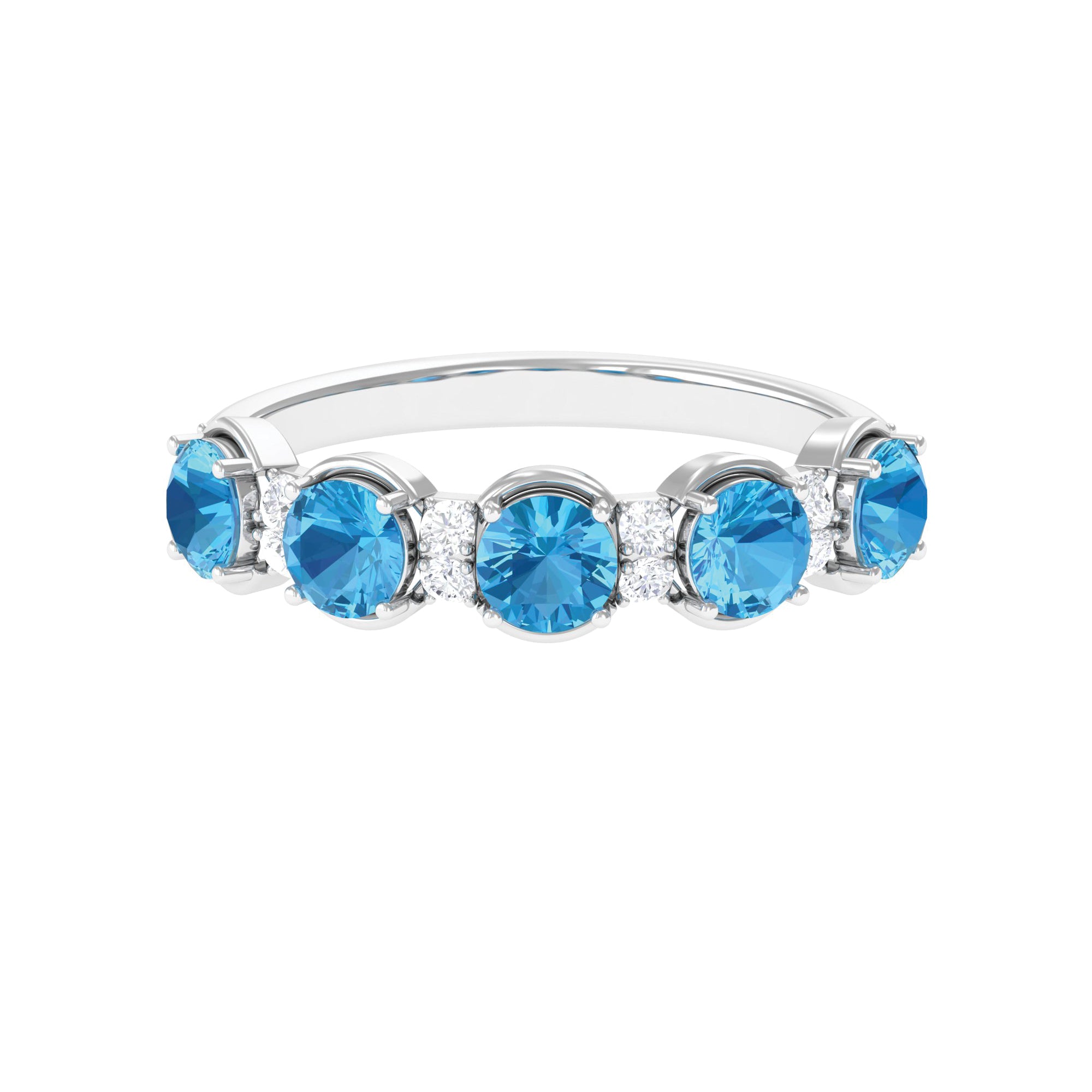 Round Swiss Blue Topaz and Diamond Half Eternity Ring Swiss Blue Topaz - ( AAA ) - Quality - Rosec Jewels