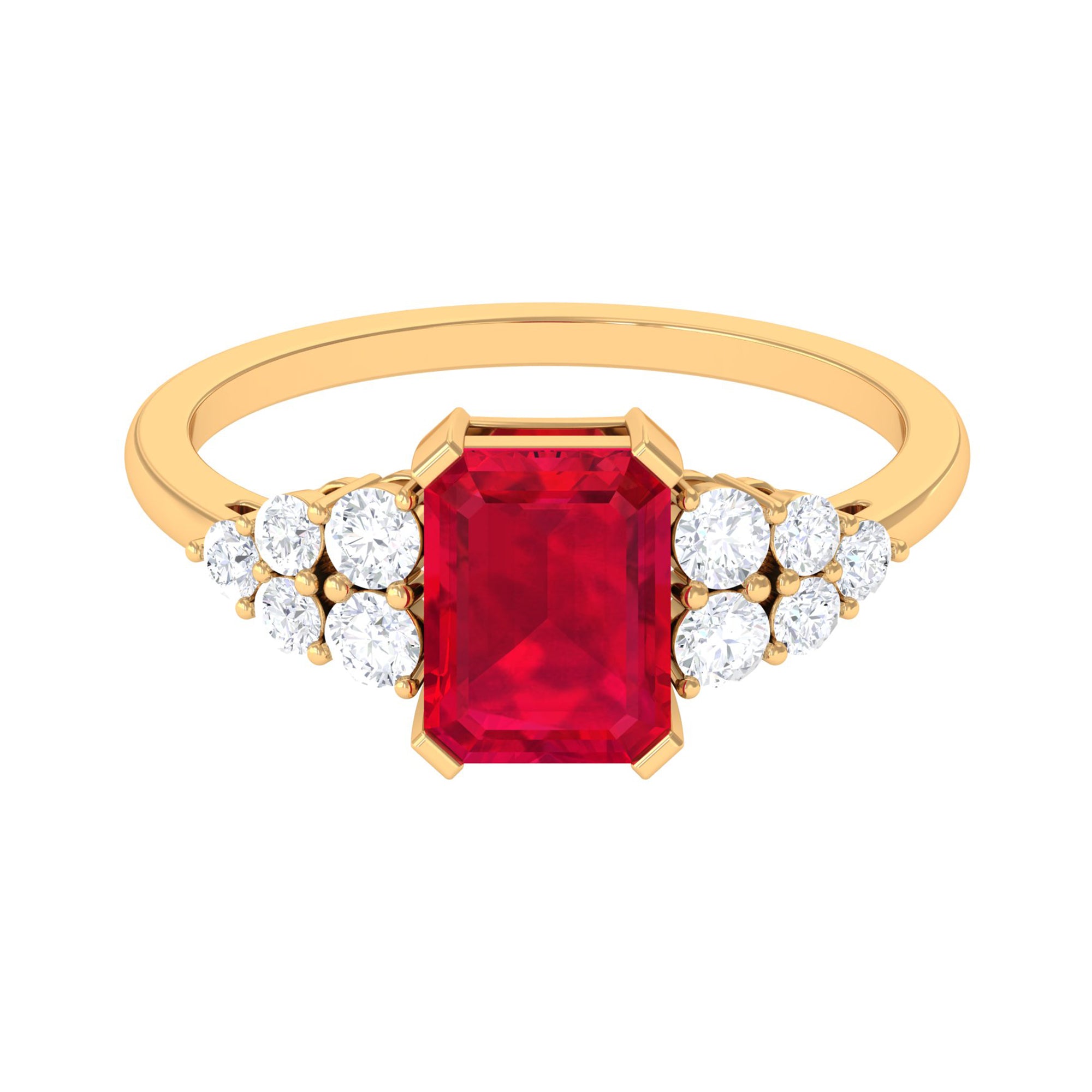 Emerald Cut Created Ruby and Diamond Designer Engagement Ring Lab Created Ruby - ( AAAA ) - Quality - Rosec Jewels