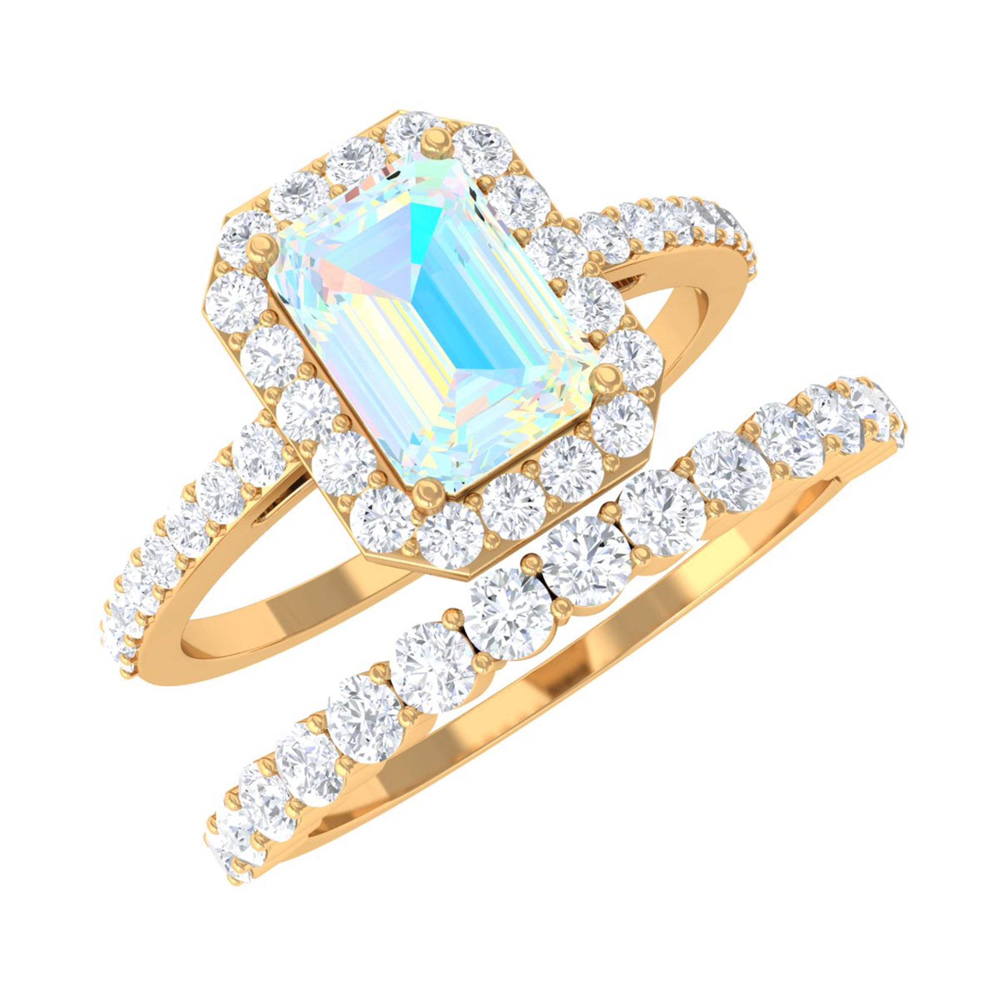 Certified Ethiopian Opal and Moissanite Stackable Ring Set Ethiopian Opal - ( AAA ) - Quality - Rosec Jewels