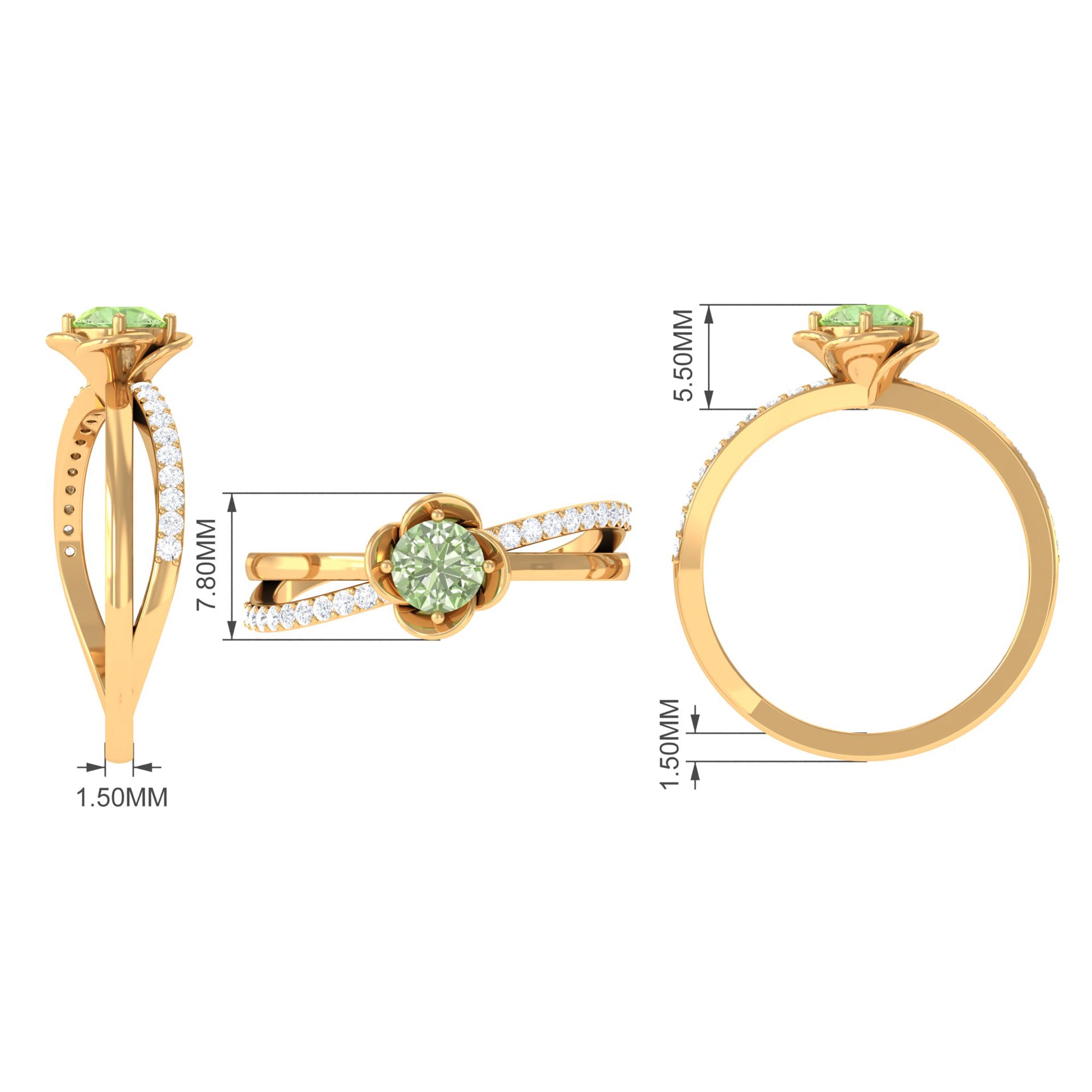 Green Sapphire and Diamond Flower Promise Ring Green Sapphire - ( AAA ) - Quality - Rosec Jewels