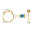 Swiss Blue Topaz Solitaire Flower Ring with Diamond Swiss Blue Topaz - ( AAA ) - Quality - Rosec Jewels