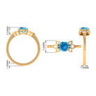 Swiss Blue Topaz Solitaire Flower Ring with Diamond Swiss Blue Topaz - ( AAA ) - Quality - Rosec Jewels