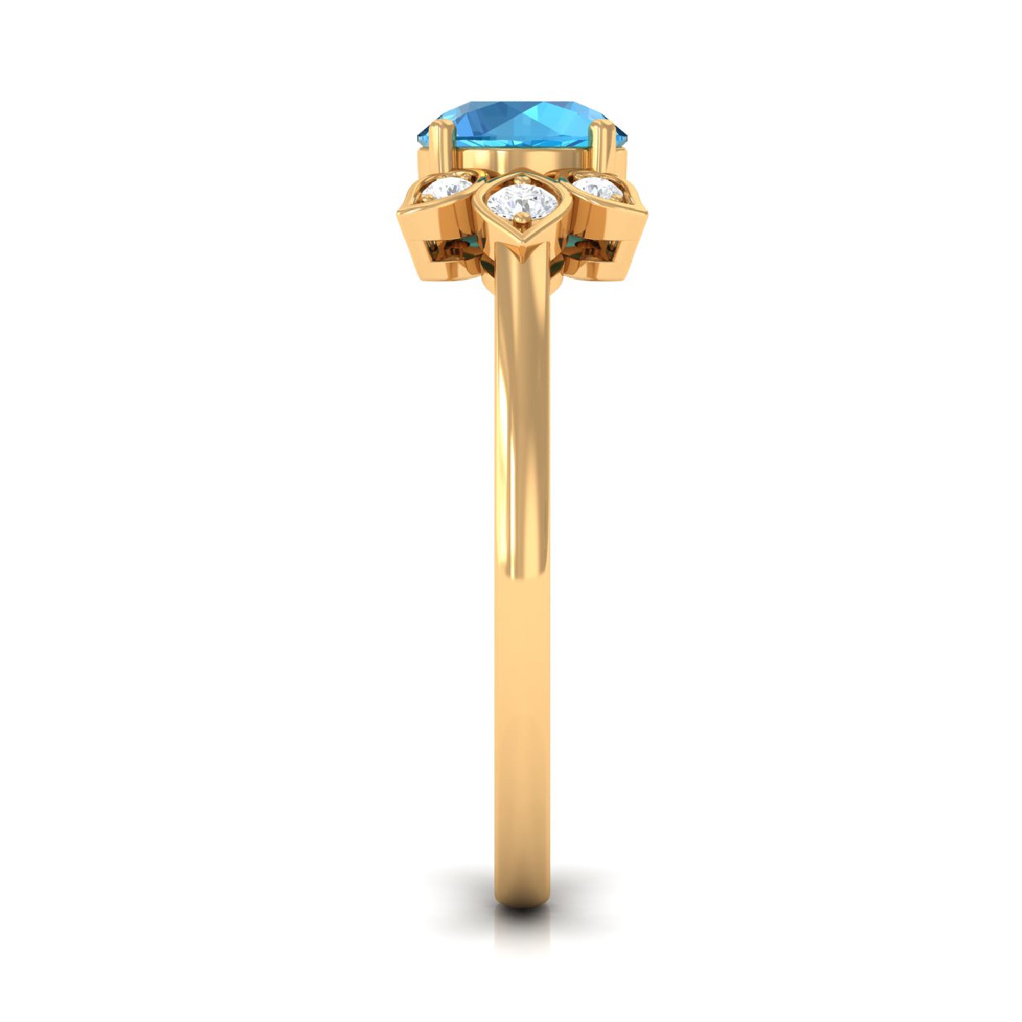 Swiss Blue Topaz Solitaire Flower Ring with Diamond Swiss Blue Topaz - ( AAA ) - Quality - Rosec Jewels