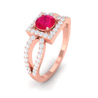 Split Shank Ruby Halo Engagement Ring with Diamond Ruby - ( AAA ) - Quality - Rosec Jewels