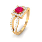 Split Shank Ruby Halo Engagement Ring with Diamond Ruby - ( AAA ) - Quality - Rosec Jewels